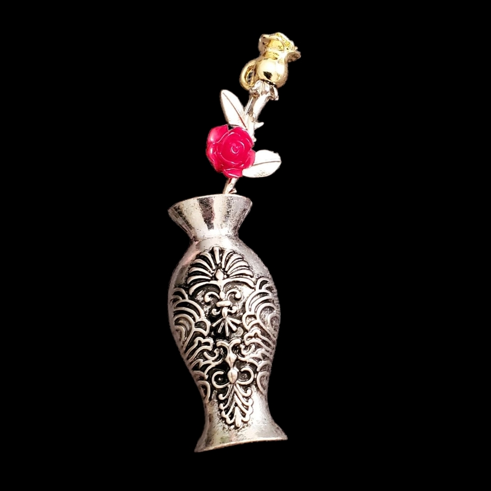 Vtg./Antique Vase Brooch & Rose Pin